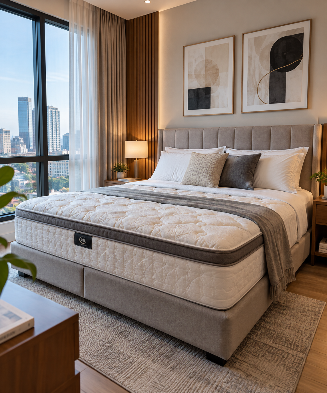 Springbed di kamar modern untuk layanan cuci springbed Edelwosh